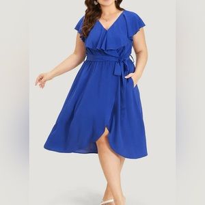 BloomChic, Sz 10, Blue, Belted Wrap Ruffle Dress - NWT